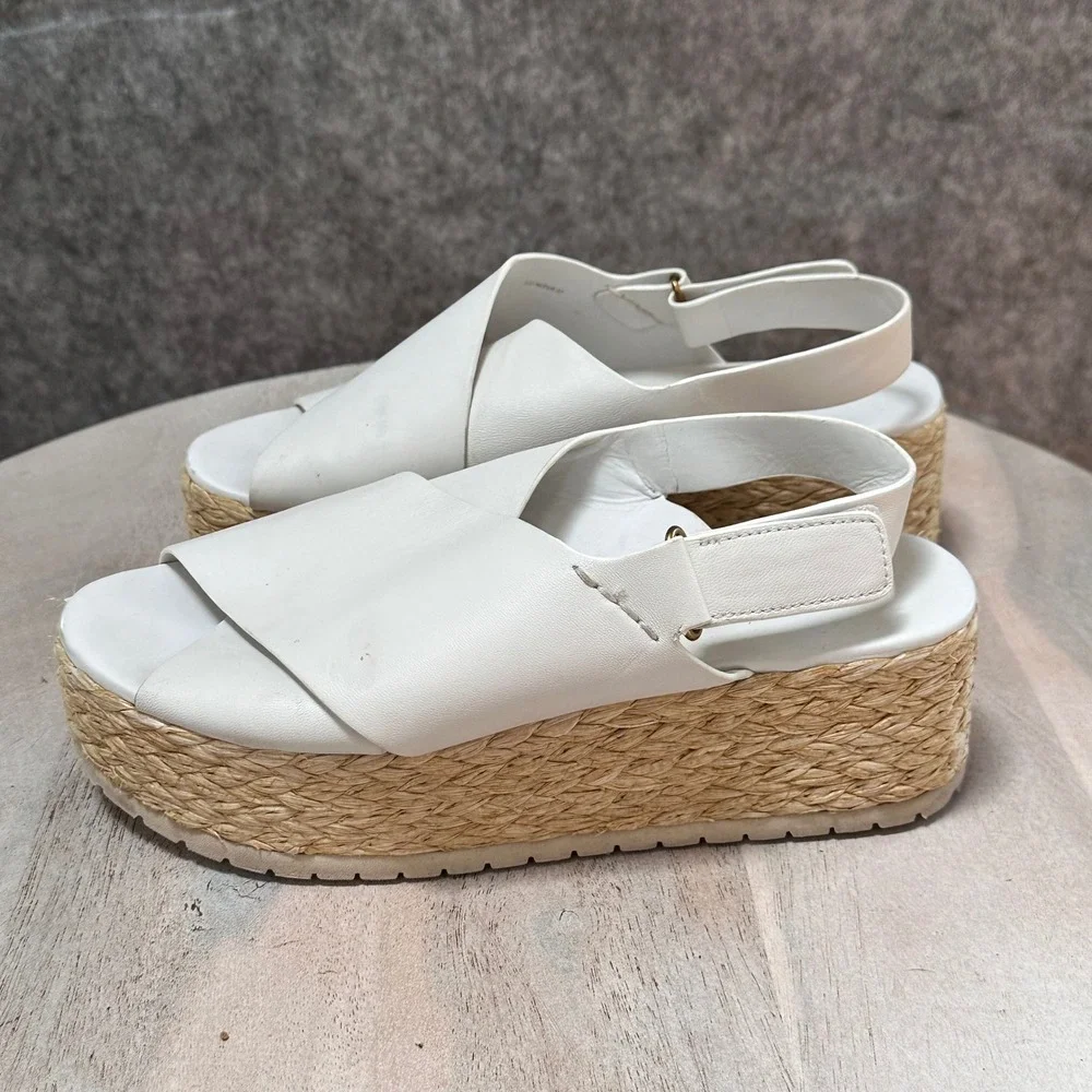 Vince Womens White Leather Platform Espadrille Sandals Slingback Size 7M EUR 37